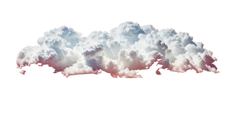 Detailed volumetric white cumulus cloud floating on a clean white background, realistic 3D weather element with soft pink sunset glow and surreal red watercolor drip

