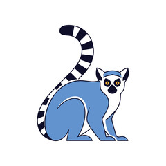 Cartoon lemur illustration with a long striped tail and blue body. © dinny