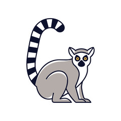 Obraz premium Cartoon Lemur with Striped Tail and Yellow Eyes.