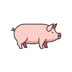 Cartoon Pig Illustration with Pink Skin and Black Outline.