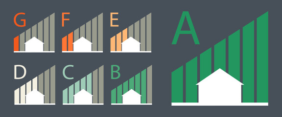 Energy Efficiency House Rating Gauge and Icons. A to G Scale