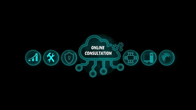 ONLINE CONSULTATION management concept. Business, Technology, Internet and network concept. Cloud computing for data storage, Cloud icon with data icon on world background