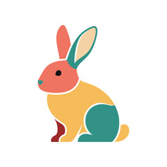 Colorful Geometric Rabbit Illustration with Teal Orange and Yellow.