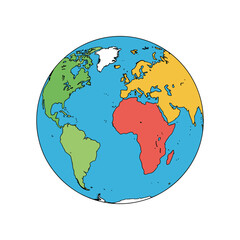Colorful Globe Illustration Depicting Continents and Oceans.