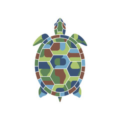 Obraz premium Colorful Mosaic Sea Turtle Illustration with Geometric Shell Pattern.