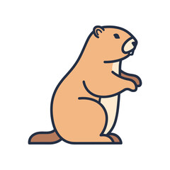 Cute groundhog standing upright with a curious expression looking around.