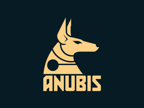 Ancient Egyptian Anubis God Symbol Logo with Golden Dog Head and Text