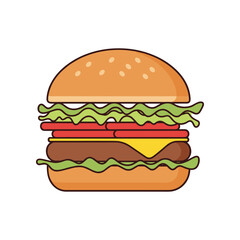 Delicious classic cheeseburger with fresh ingredients on a white background.