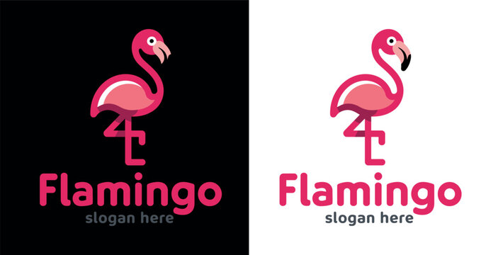 Flamingo Logo Design Template Variations Black White Backgrounds Pink Bird Icon
