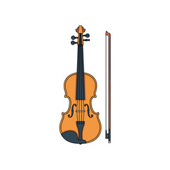 Fototapeta premium Detailed illustration of a classical violin and its bow on white background.