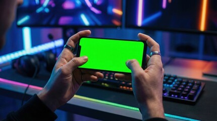 Mobile gaming experience modern workspace digital interaction vibrant environment close-up view technology engagement