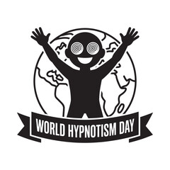 Obraz premium Black and white graphic of a hypnotized figure with a world backdrop