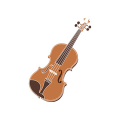 Fototapeta premium Elegant brown violin instrument with strings and details isolated on white background.