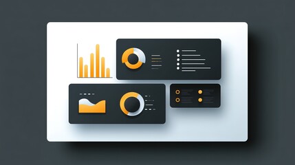 Modern infographics with graphs and charts on dark background