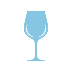 Elegant light blue wine glass silhouette icon vector graphic.