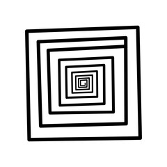 Geometric square spiral pattern optical illusion black and white art.