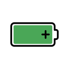 Green battery icon representing full charge and power for devices.