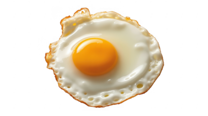 Fried egg with runny yolk closeup food isolated on a transparent background
