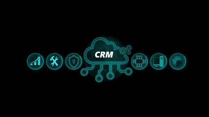 CRM Customer Relationship Management concept. Business, Technology, Internet and network concept. Cloud computing for data storage, Cloud icon with data icon on world background
