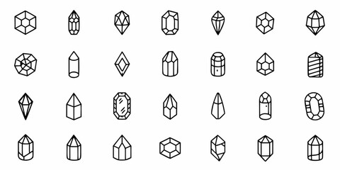 Crystal Gemstone Icons Set, Various Shapes and Forms, Mineral Symbols
