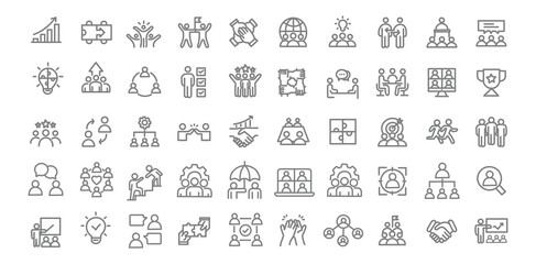 Team icon set. Editable line icons. Vector illustration.