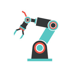 Industrial Robotic Arm Flat Design Illustration.