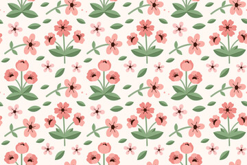 Seamless Floral Pattern Background in Minimalist Flat Design Style. Cute Pastel Spring Flower Vector Wallpaper
