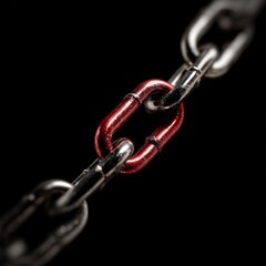 Fototapeta premium Single red chain link stands out from silver