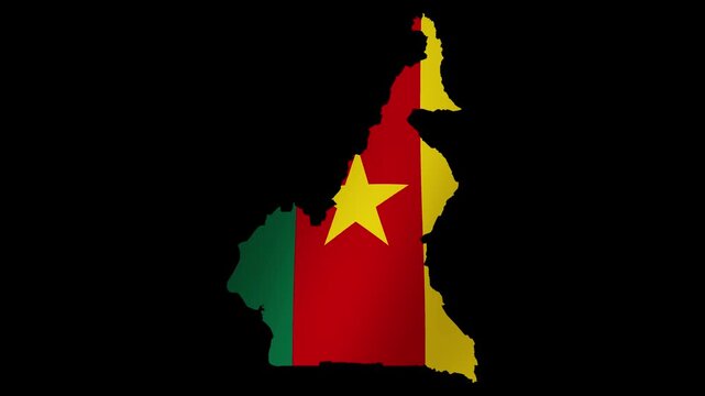 Looping animation of the Cameroon flag as a map with a transparent background in 4K format