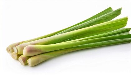 fresh green lemongrass blade isolated white background
