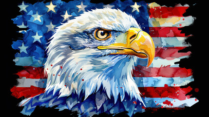 Eagle and flag painting on white space