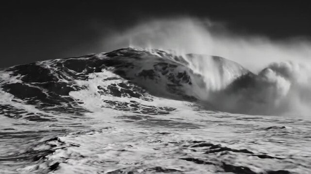 Monochrome Ocean Waves Cinematic Illustration