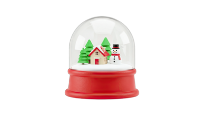 Christmas Snow Globe with House, Trees, and Snowman on White