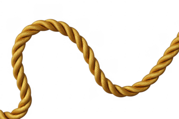 Gold rope twisted cable isolated on a transparent background