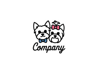 Cute Cartoon Dog Company Logo with Two Adorable Terriers and Colorful Bows