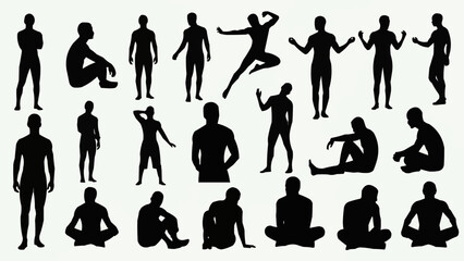 Collection of Diverse Human Silhouettes in Various Poses and Actions.