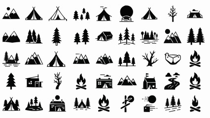 Collection of Camping and Outdoor Adventure Icons.