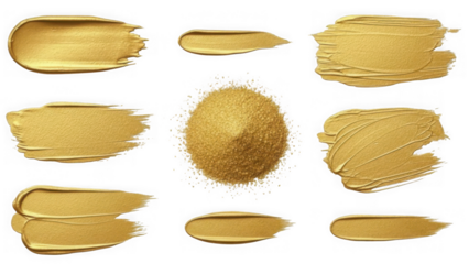 Gold paint brush strokes set