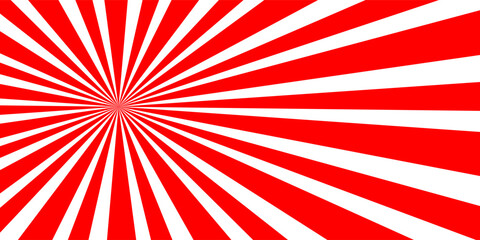 Vibrant red and white radial sunburst pattern with converging lines creating a bold optical and geometric visual effect.