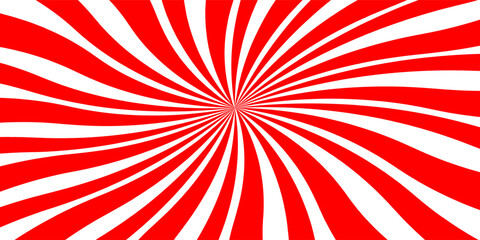 Vibrant red and white radial sunburst pattern with converging lines creating a bold optical and geometric visual effect.