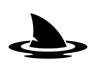 Shark Fin Emerging from Water Surface in Black and White Minimalist Graphic Design