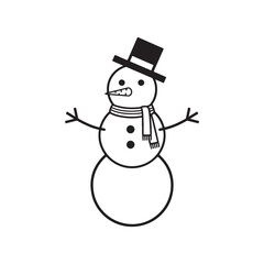 Simple Black and White Vector Snowman Illustration with Hat and Scarf