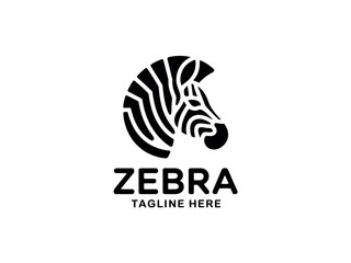 Black and White Zebra Logo Design with Modern Striped Pattern and Tagline Space