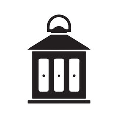 Black Minimalist Flat Vector Lantern Icon on White Background