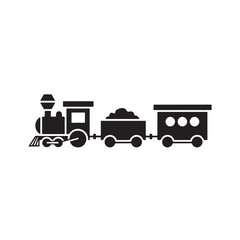 Flat Vector Black Train Silhouette with Cars on White Background
