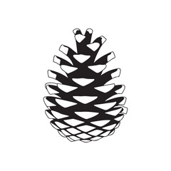 Minimalist Black and White Pinecone Vector Illustration with Outline Design