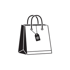 Flat Vector Shopping Bag with Snowflake Tag Icon Design