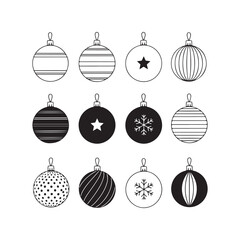 Minimalist Flat Vector Christmas Baubles with Diverse Holiday Patterns