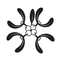 Symmetrical Mistletoe Flat Vector Illustration with Central Berries and Leaves