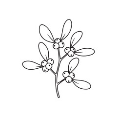 Minimalist Mistletoe Branch Line Art Drawing on White Background